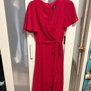 New with Tags Vince Camuto Elegant Pink Polka Dot Wrap Dress Size 8
